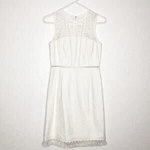 Lilly Pulitzer white lace eyelet overlay fringe trim sleeveless dress size 0